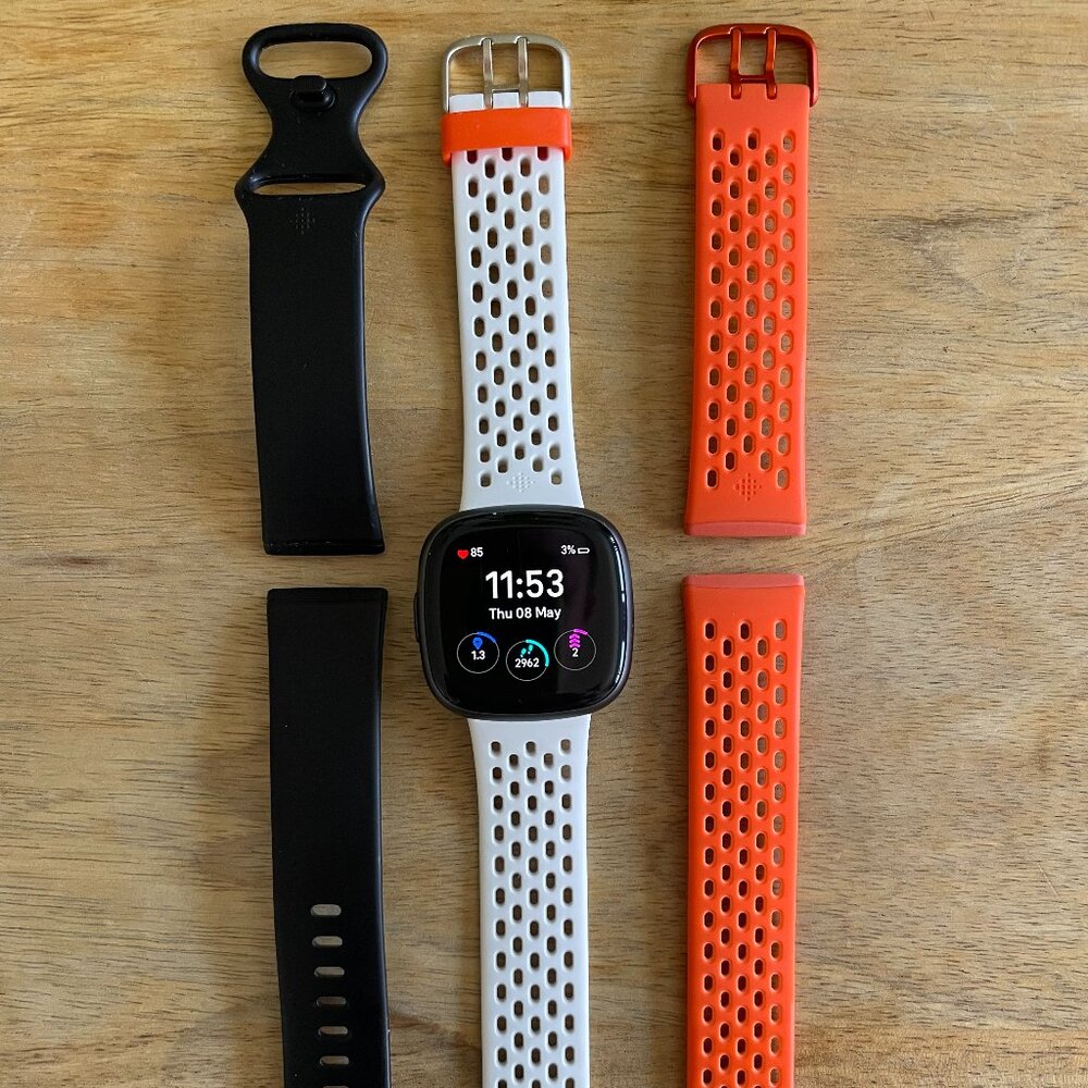 Fitbit Versa 4 (Black/Graphite Aluminum) w/ 3 Large Straps